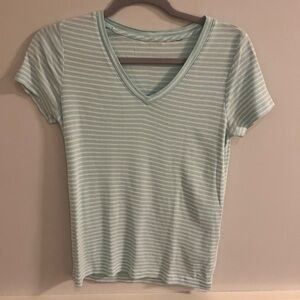V Vines v neck tee with  blue and white stripes in excellent condition size S